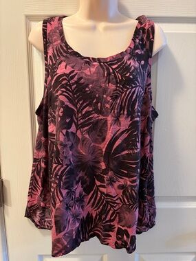 Women’s Pink & Black Tropical Print Cold-Shoulder Tank Top